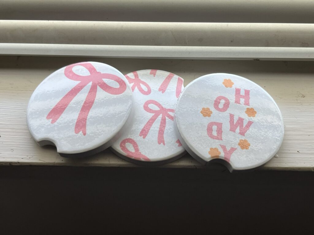 Pink Bow Howdy Car Coasters