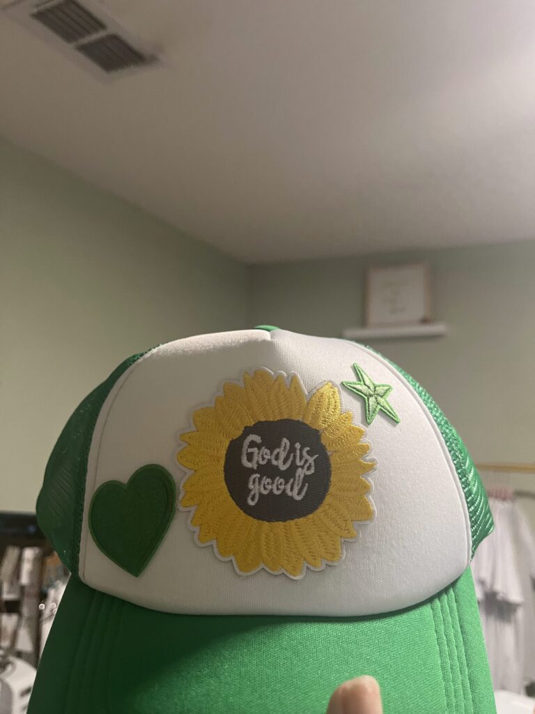 God is Good Sunflower Green Trucker Hat