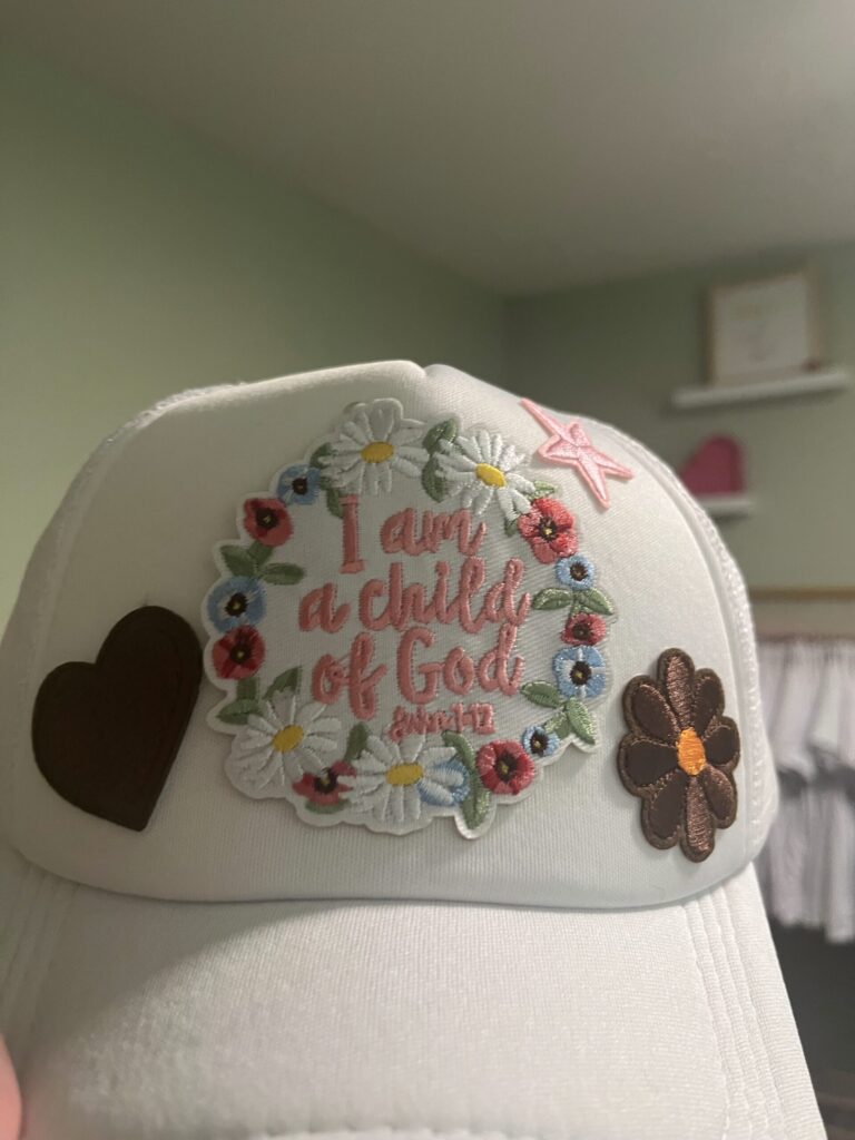 I am A Child of God White Trucker Hat