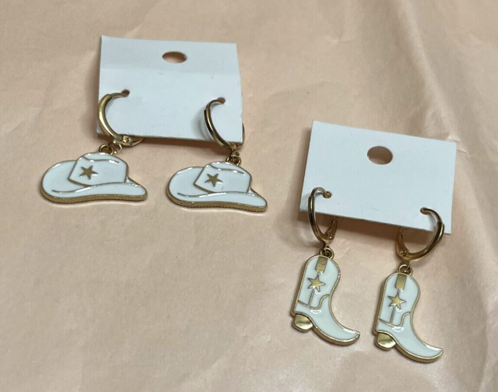 White Cowgirl Hat and Boot Earrings